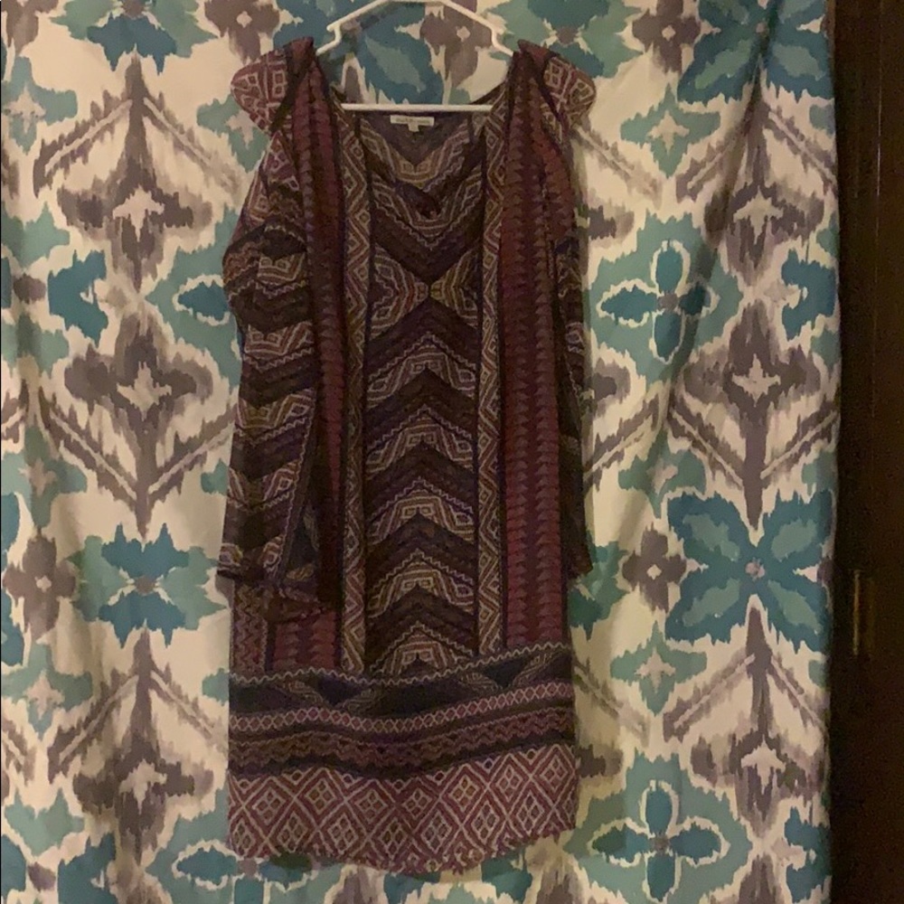 Purple multi color dress with blue slip